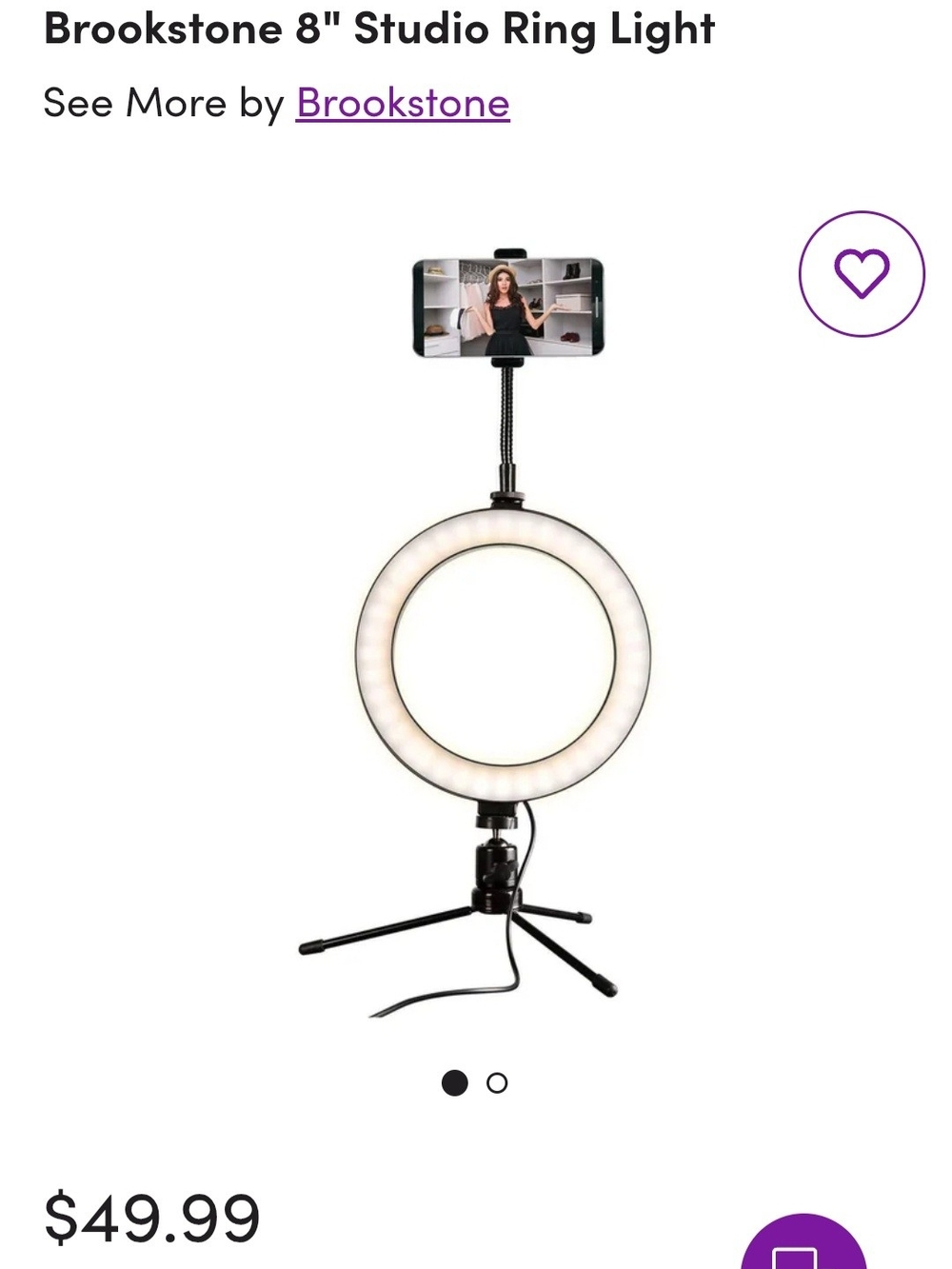 Brookstone Black & White 8-Inch Studio Ring Light with Phone Mount